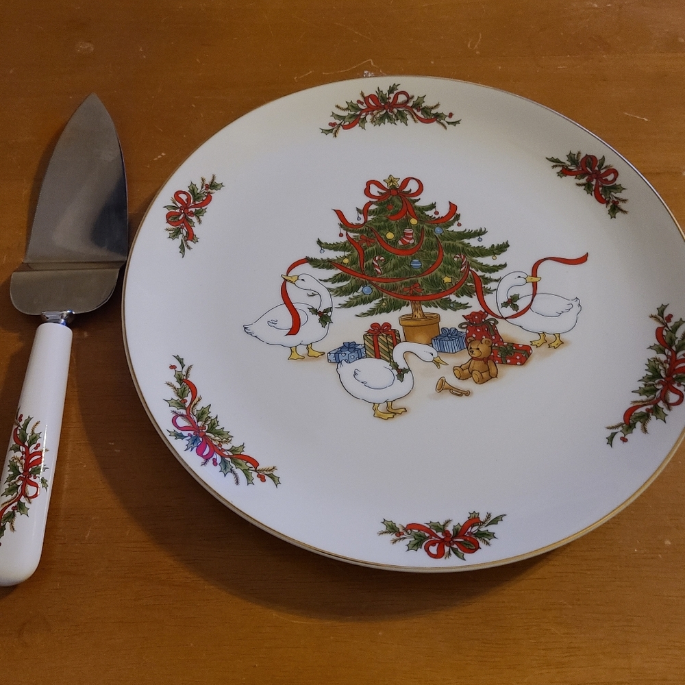 Vintage Jay Country Christmas Goose Duck Cake Plate And Server - Picture 2 of 2
